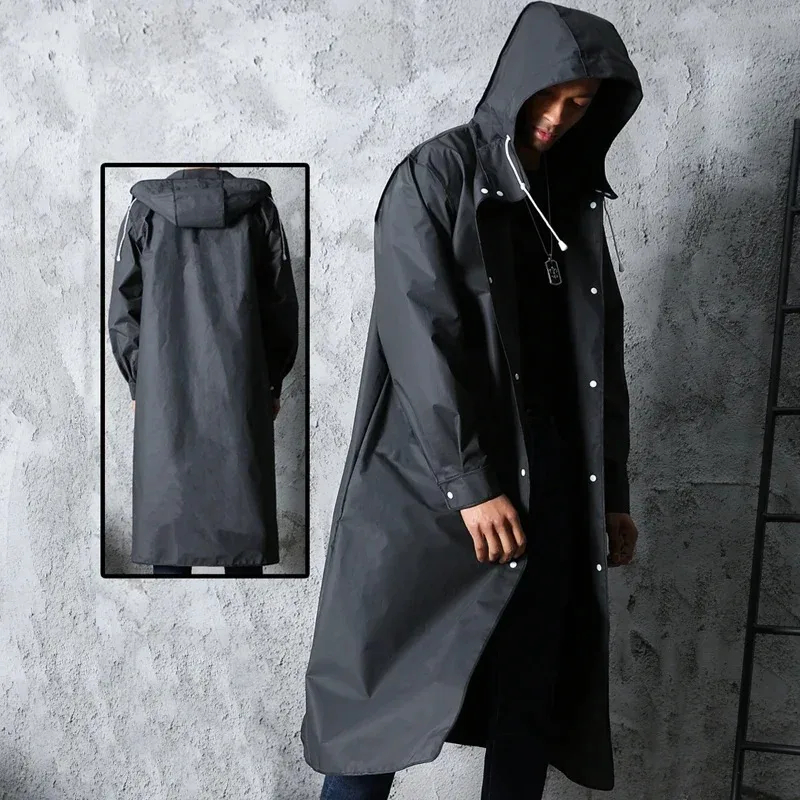 Chubasquero largo impermeable para adultos, moda negra, impermeable para hombres y mujeres, con capucha para exteriores, senderismo, viajes, pesca, escalada, grueso