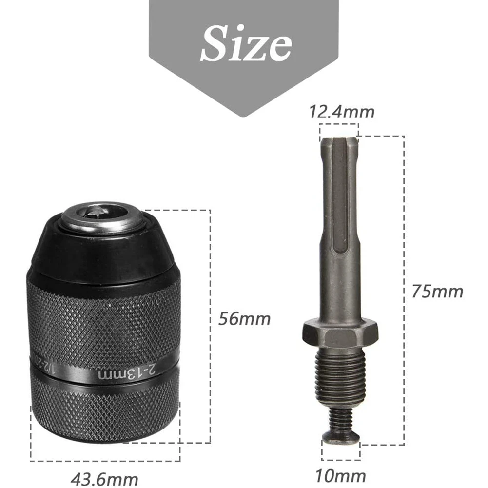 2-13MM Keyless Drill Chuck with SDS Plus Shank Adaptor 1/2-20UNF Impact Drilling Chuck Change Adapter Converter Tool