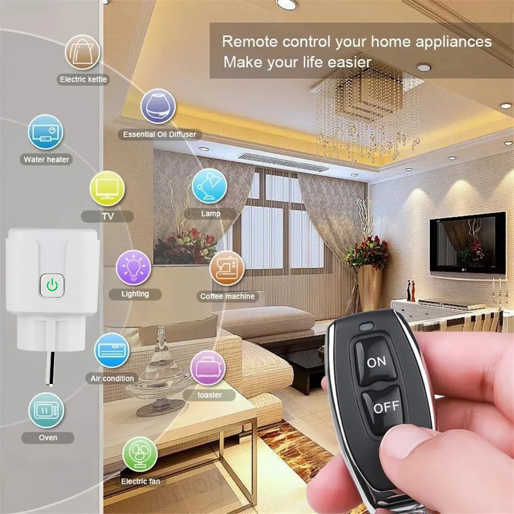 Interruptor de Control remoto inalámbrico de 433Mhz AC220V 15A EU FR enchufe estándar enchufe eléctrico tomas de corriente para luz de hogar inteligente