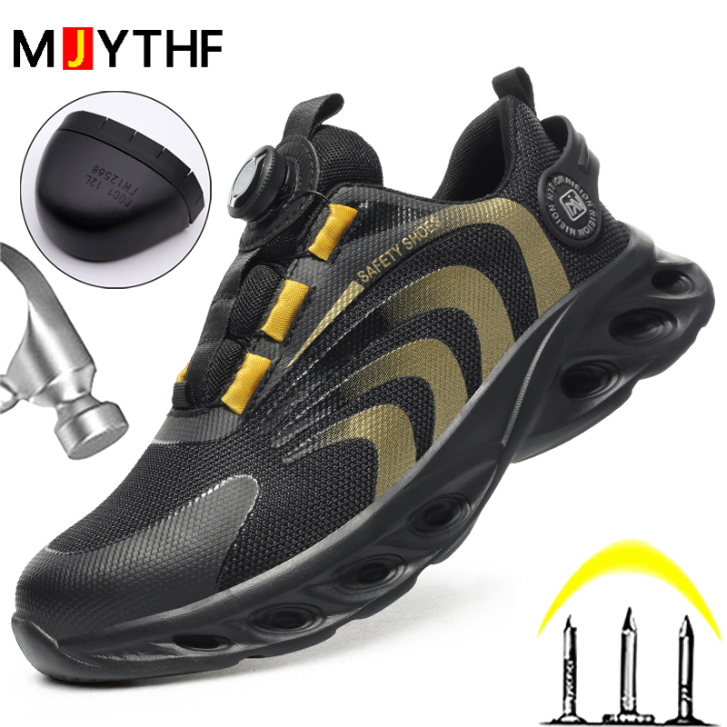 Zapatillas de trabajo con hebilla giratoria, zapatos protectores, zapatos de seguridad ligeros, zapatos con punta de acero antigolpes a prueba de pinchazos, botas de trabajo para hombres