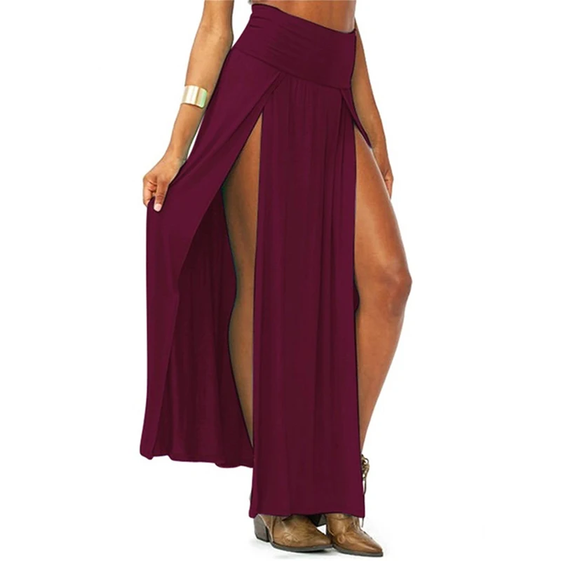 Nieuwe collectie hoog getailleerde sexy dames dubbele spleten zomer effen lange maxirok groothandel 51 Valentijnsdag geschenken