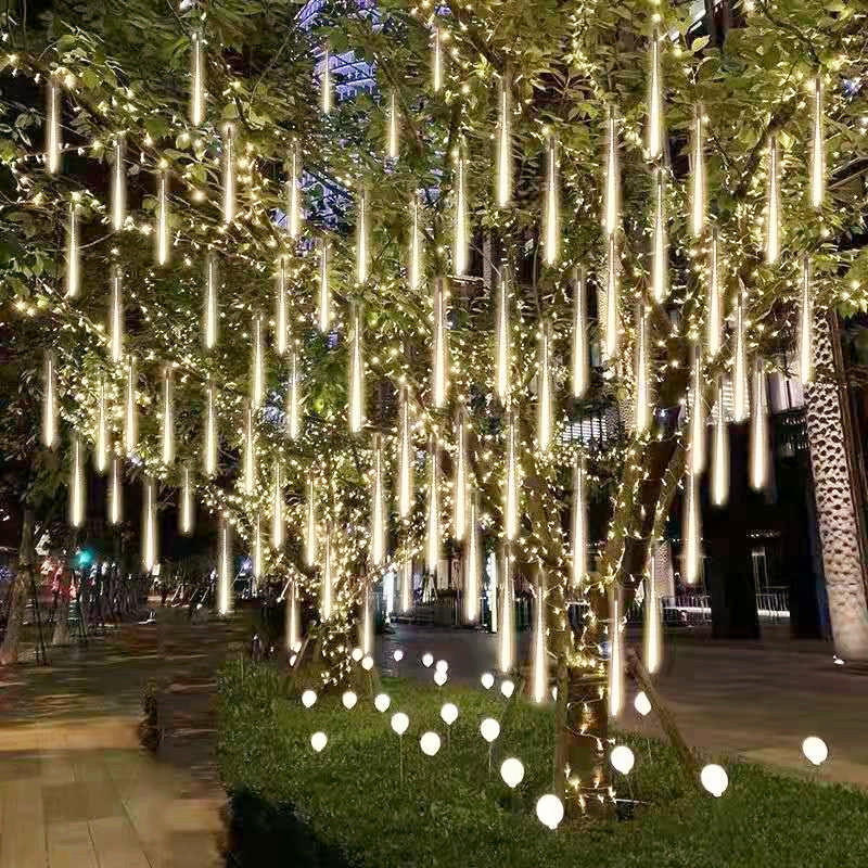 Luci a pioggia a LED con pioggia di meteoriti, impermeabili, gocce di pioggia che cadono, per decorazioni natalizie, feste, patio, 30/50 cm