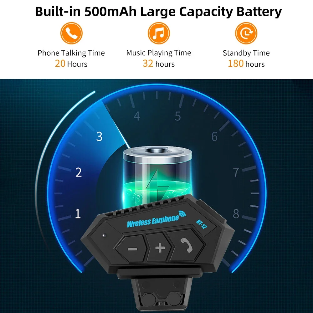 KEBEDUMEI BT Motorcycle Helmet Headset Wireless Handsfree Stereo Music Player Speaker Headphone Support Automatic motocross