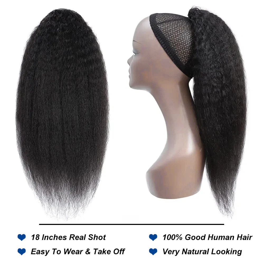 Extensões retas kinky do cabelo humano envolvem o rabo de cavalo do cordão com grampos Yaki em linha reta # Grampo 1B em extensões de cabelo virgem