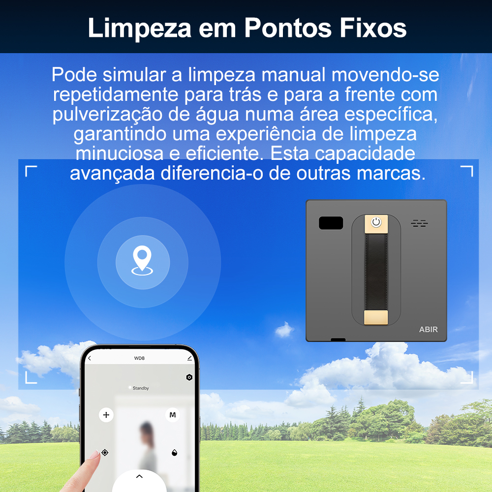 Robô aspirador de pó para janela abir wd8, spray ultrassônico duplo, aplicativo e controle remoto, esfregão de vidro para casa inteligente, robô de limpeza automática de parede