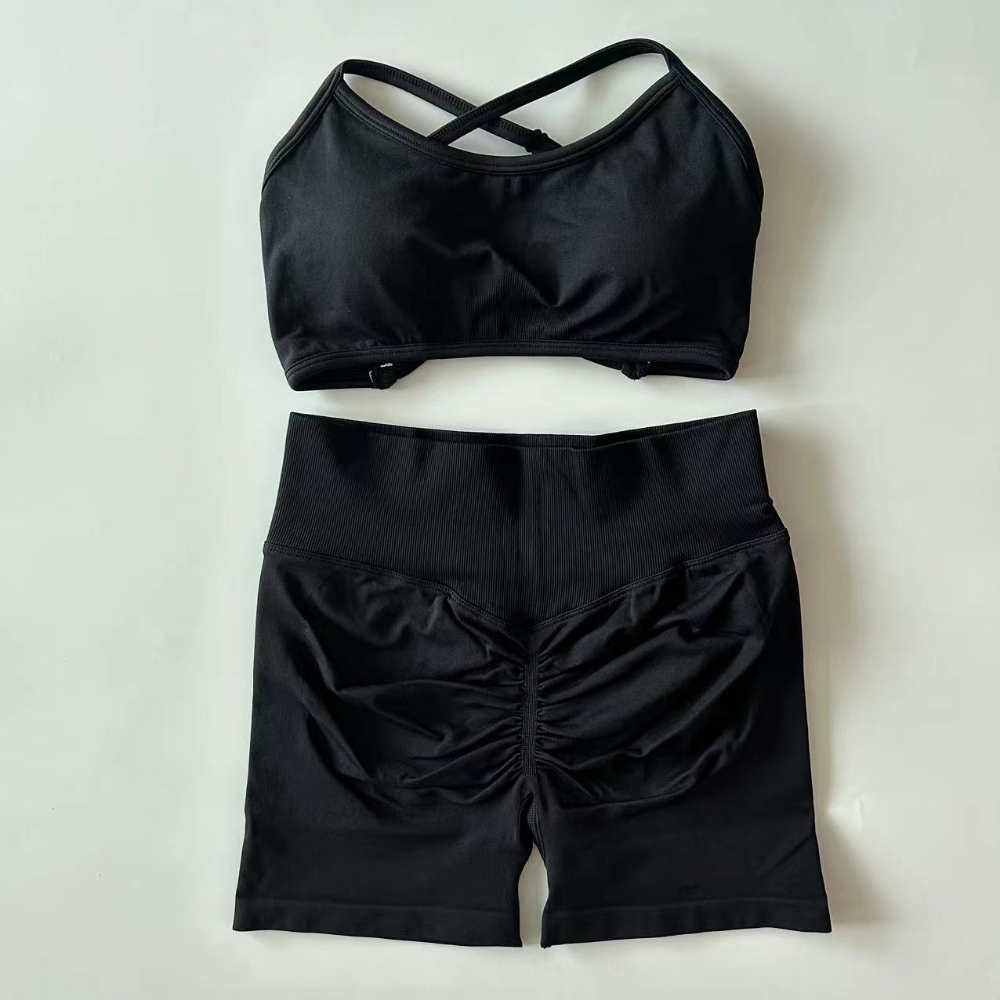 Conjunto de gimnasio dinámico de 2 piezas, ropa de entrenamiento para mujer, conjunto de pantalones cortos con espalda descubierta, Sujetador deportivo, Top deportivo, ropa deportiva, conjunto de Yoga