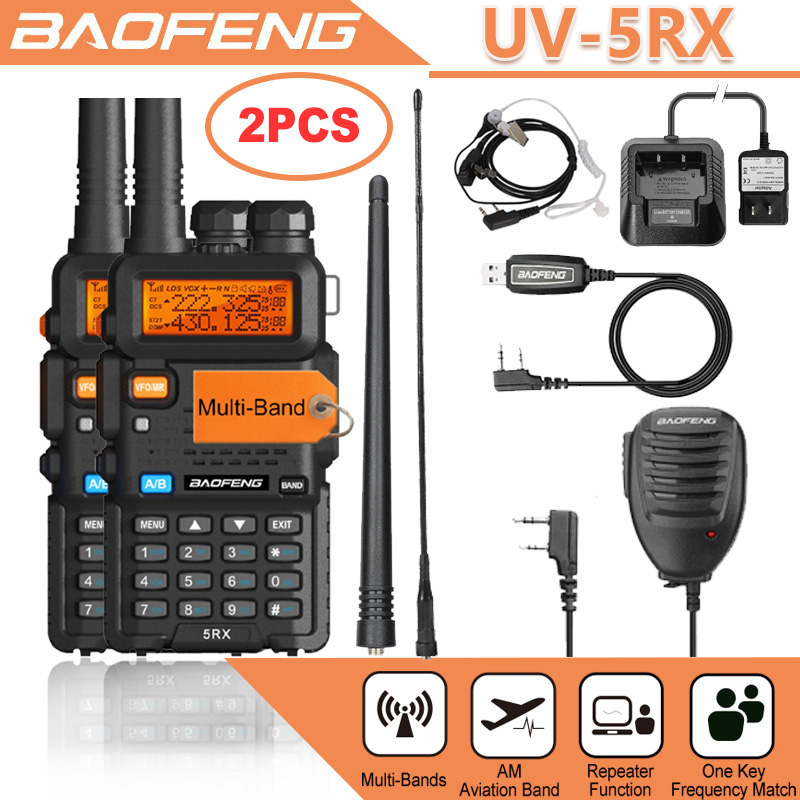 Baofeng 5RX 2PCS 워키 토키 에어 밴드 무선 복사 주파수 풀 밴드 장거리 AM/FM UV-5R K5 햄 양방향 라디오