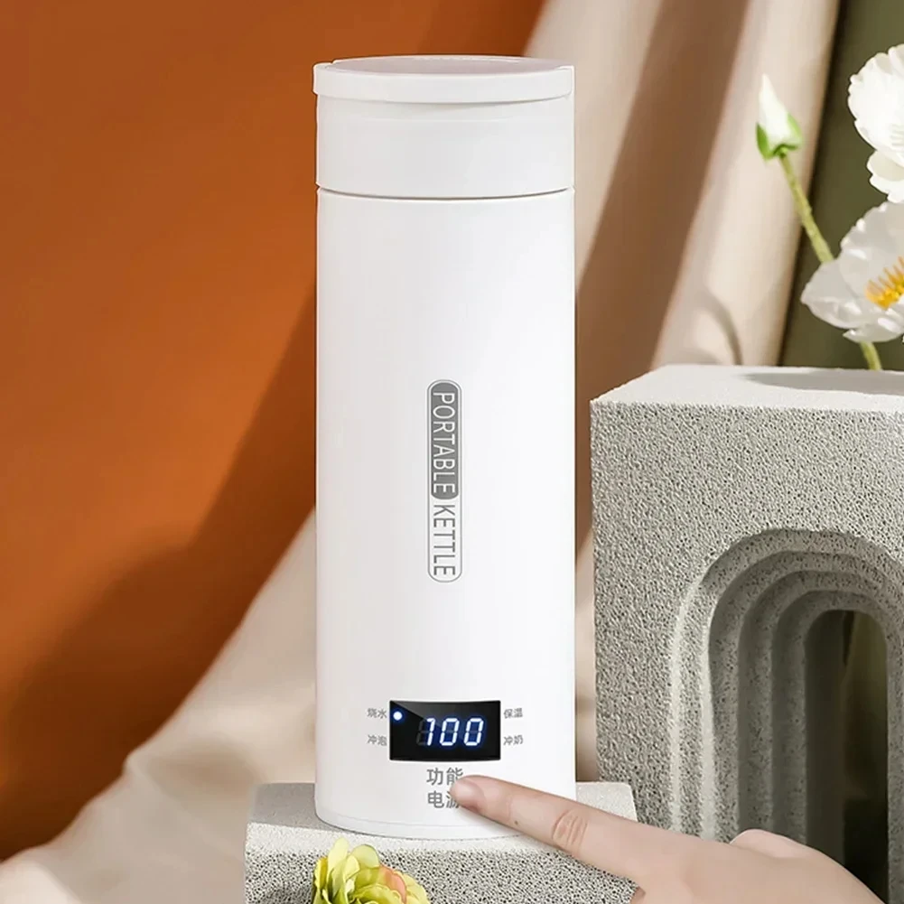 Hervidores eléctricos de 450ML, hervidor portátil para té y café, taza térmica para hervir agua de viaje, botella de agua antiescaldaduras, menú en inglés