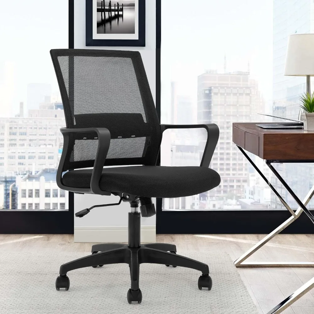 Office Chair Ergonomic Desk Chair Mid-Back Mesh Computer Chair Lumbar Support Comfortable Executive Adjustable Black