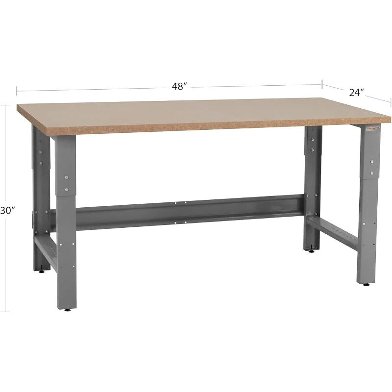 Table & Workbench: 1" Thick Particle Board Top, Height Adjustable Bench - 24" D x 48" L x 30" - 36" H - by BenchPro