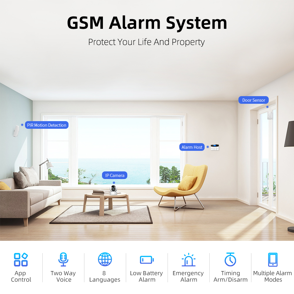 GSM Wireless Haus Alarm TUYA Smart Home WIFI Hause Alarm Für Garage Und Wohn Einbrecher Sicherheit Alarme Unterstützung Smart Leben