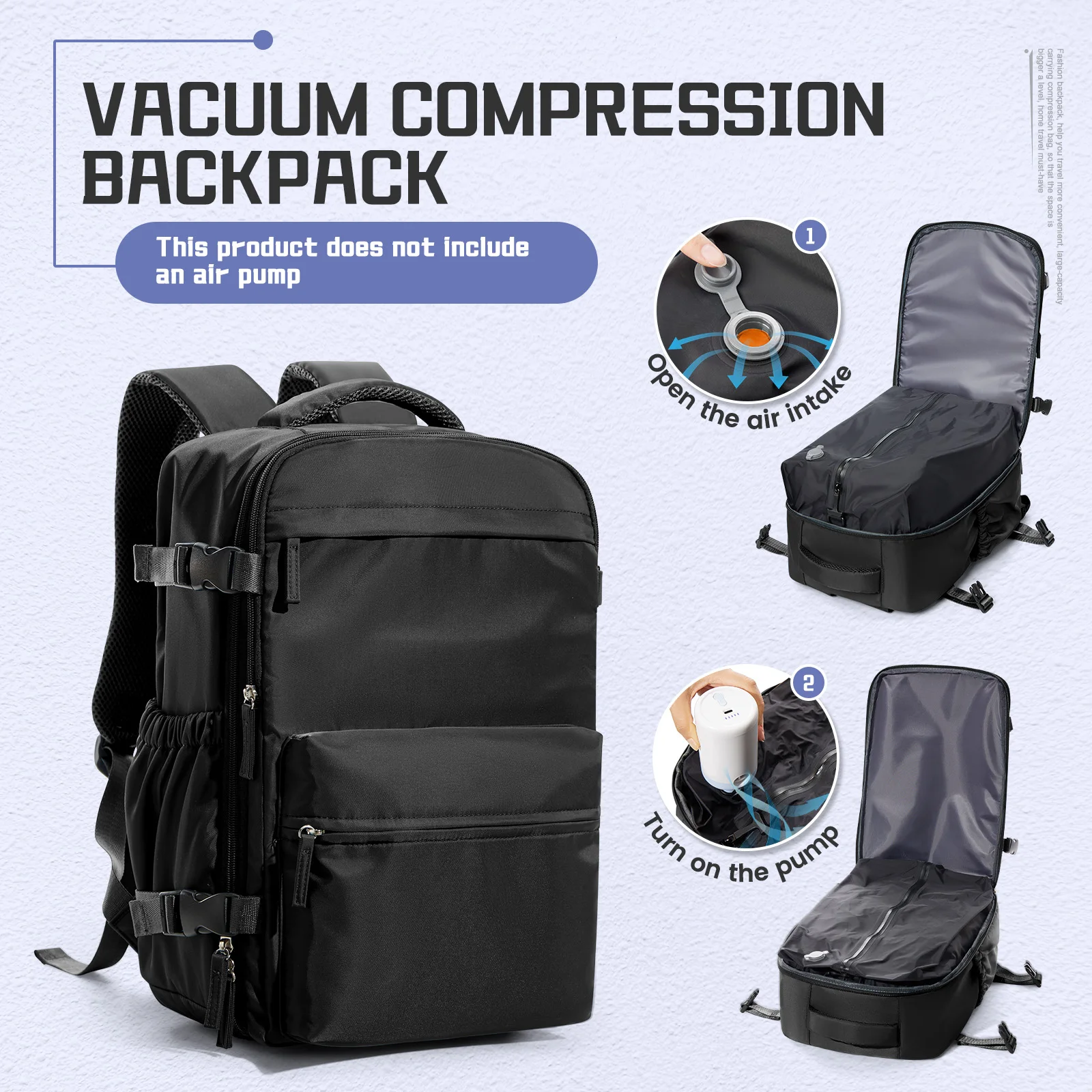 Zaino da uomo a compressione sottovuoto Zaino per laptop da 15,6 pollici Espandi Zaino da viaggio sottovuoto per escursionismo, zaino Ryanair 40x20x25 Borsa da cabina