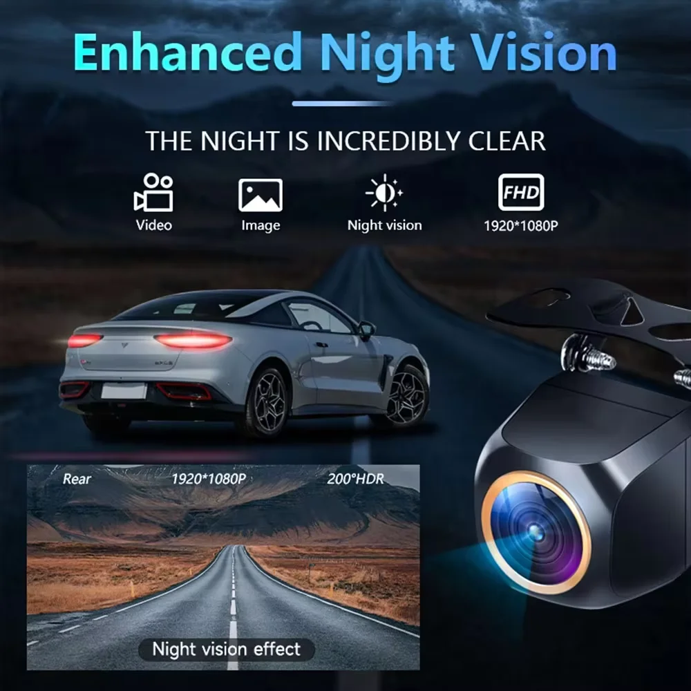 AHD 1920x1080P Car Rear View Camera 200° for Fisheye Golden Lens Full HDR Night Vision Vehicle back car reversing Front Camera