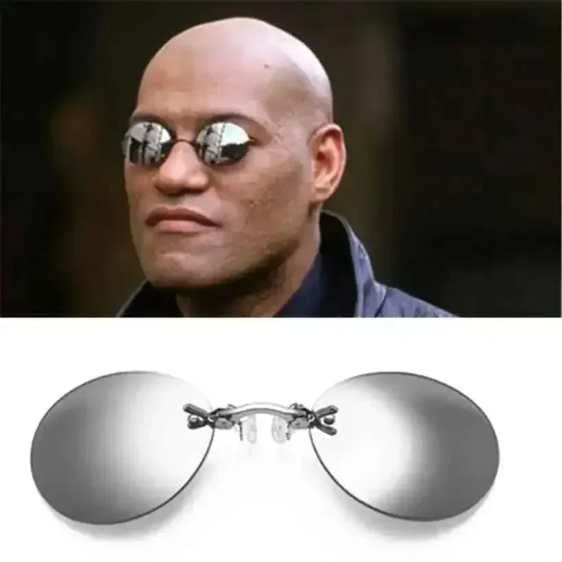 1-2 uds Clip en gafas de nariz redondas sin montura Matrix Morpheus gafas de sol Mini sin marco Vintage hombres gafas UV400
