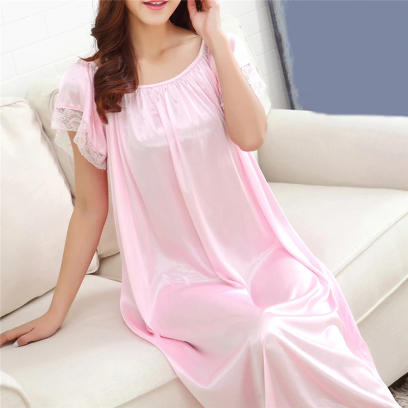 Frauen Nacht Kleider Nachtwäsche Spitze Patchwork Nachtwäsche Lange Schlaf Kleid Casual Damen Hause Dressing