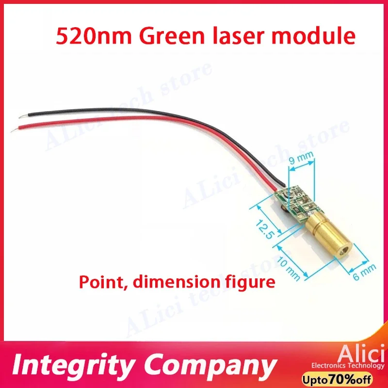Módulo láser verde de 6mm, línea recta en forma de punto, cabezal láser verde de línea cruzada con longitud focal ajustable, cabezal láser de 520nm