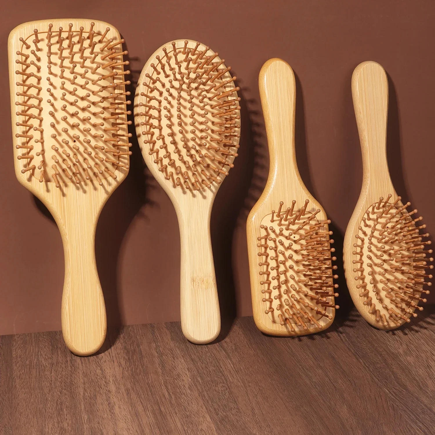 Peine de paleta de bambú Natural, peine con cojín de aire, masaje del cuero cabelludo, peine antiestático sin enredos, especial para pelucas de cabello real