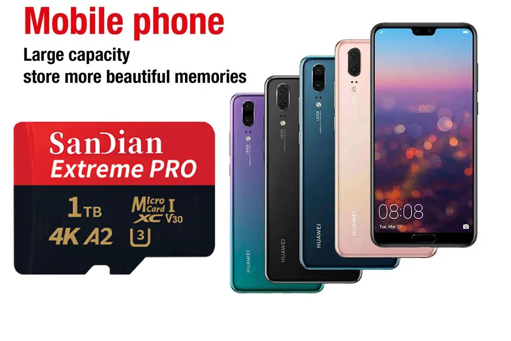 Micro TF SD Card 128GB 256GB Class 10 A2 High Speed Memory Card U3 4K 512GB TF Flash Card 1TB for Smartphone Camera Drone