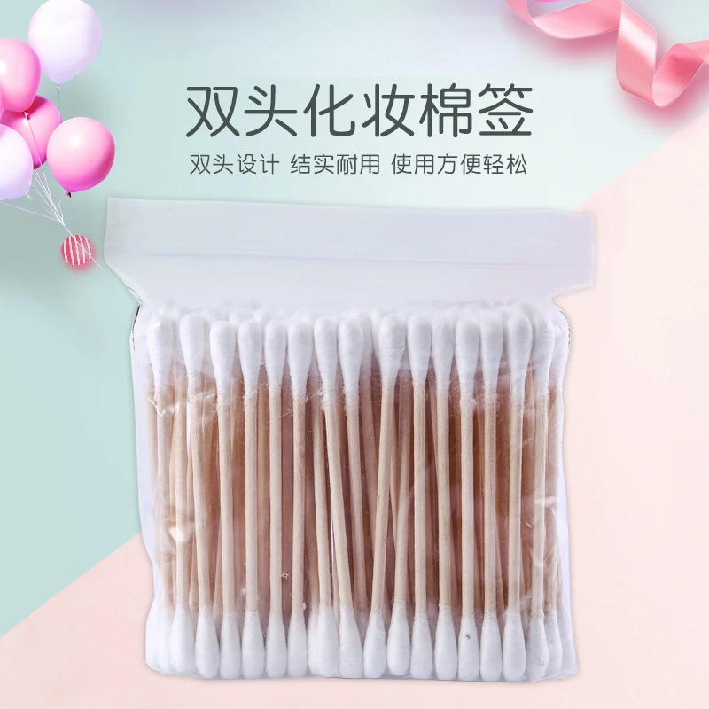 Duplo cabeça cosméticos algodão cotonete, maquiagem orelha, sumaúma, atacado, 100pcs