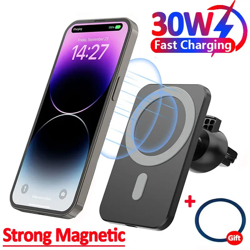 Caricabatteria da auto wireless magnetico da 30 W per MagSafe iPhone 16 15 14 13 Pro Max Xiaomi Samsung Xiaomi Air Vent Clip Supporto per telefono