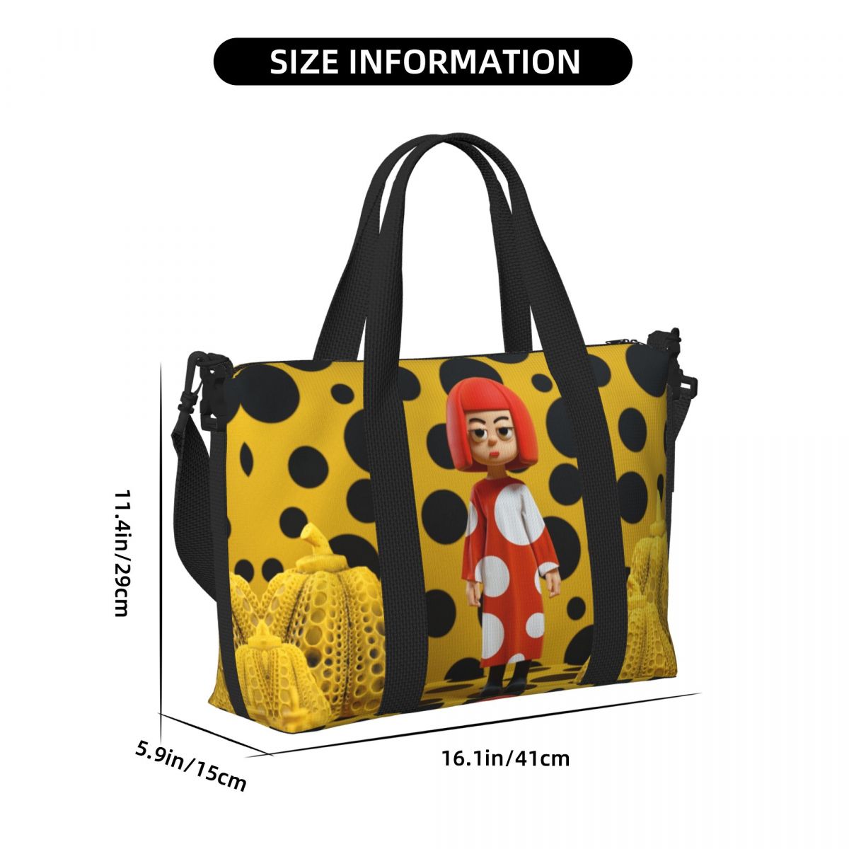 Benutzerdefinierte Yayoi Kusama Polka Tote Bag Frauen große Kapazität Kürbis Gym Strand Schulter Reisetasche