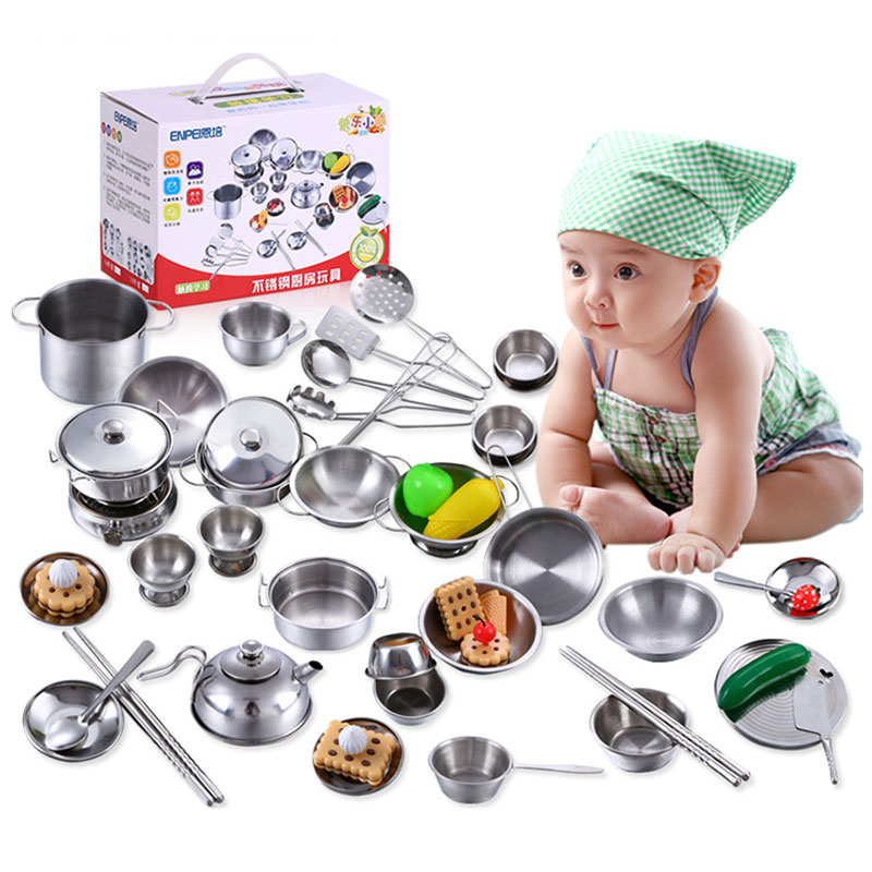 25 pçs mini utensílios de cozinha brinquedos conjunto para crianças menina aço inoxidável pode segurar alimentos cozinhar brinquedos educação fingir jogar