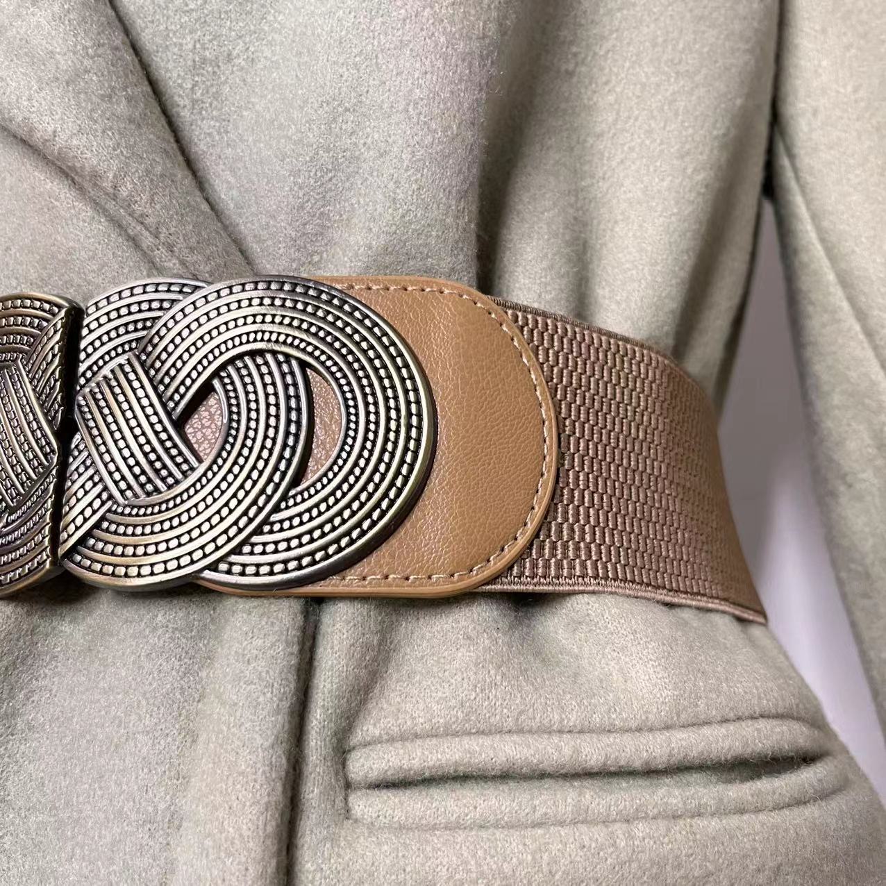 Cinturón elástico ancho para mujer, cinturón de vestir de cuero PU elástico a la moda Retro para mujer