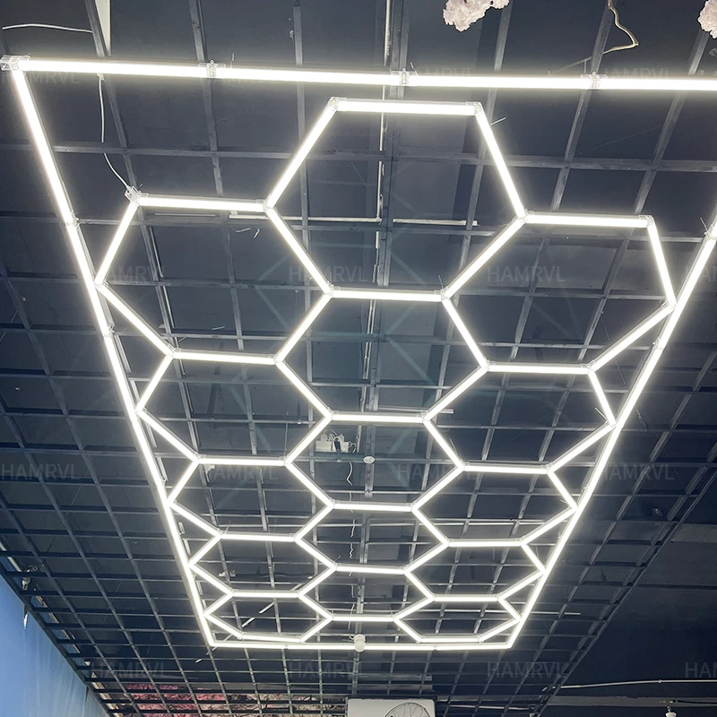 Garage Lamp Dimmable Hexagon LED Lighting Color Change 3000K4000K6000KGym Barber WorkShop Tube Honeycomb Ceiling Light CarRepair