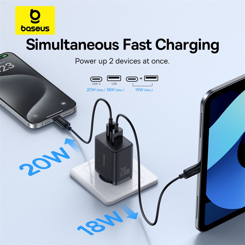 Baseus 20 ワット USB 充電器デュアル充電ポートサポートタイプ C PD 急速充電電話充電器 iPhone 15 14 13 12 プロマックス 11 8 プラス