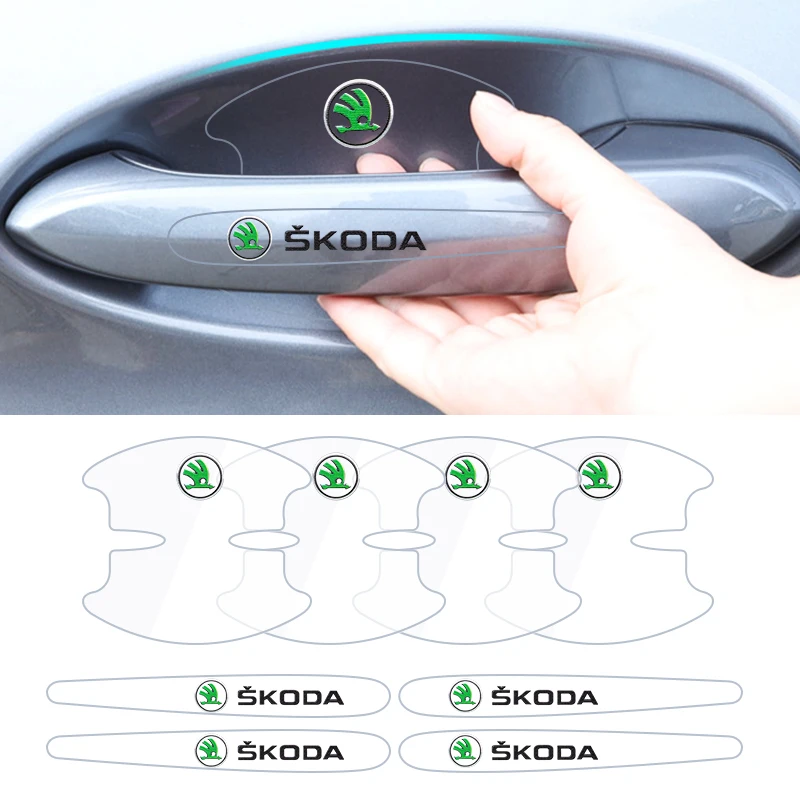 4/8 Uds para Skoda Octavia Fabia Superb Karoq pegatina para manija de puerta de coche calcomanías de protección deportiva de carreras accesorios de película para cuenco de puerta