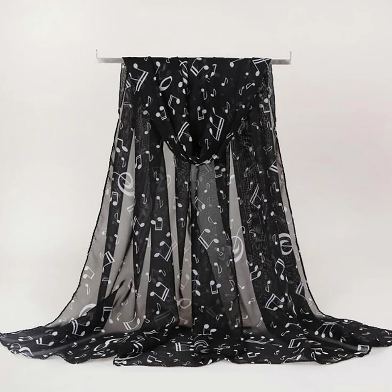 Dames zomersjaals Dame muzieknoot print chiffon halsdoek sjaal zachte sjaals van hoge kwaliteit fantastisch elastisch