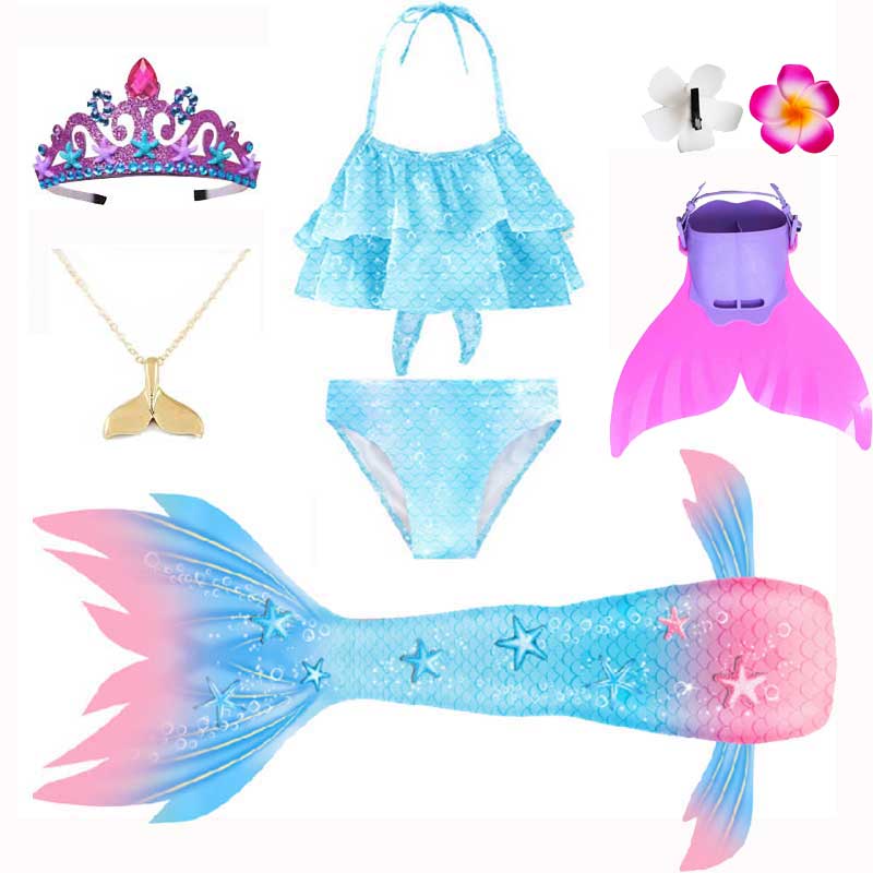 Disfraz de La Sirenita para niñas, disfraz de princesa Ariel, cola de sirena nadadora con Bikini, traje de baño