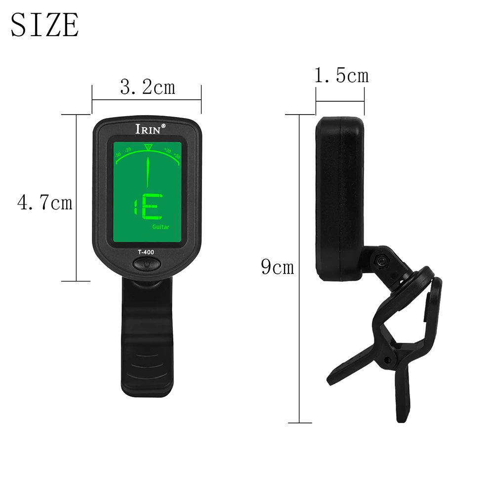 IRIN T-400 จูนเนอร์กีตาร์ Digital Clip-On Tone Tuner สําหรับไฟฟ้า Ukulele เบสไวโอลิน Universal 360 องศา Rotatable Sensitive