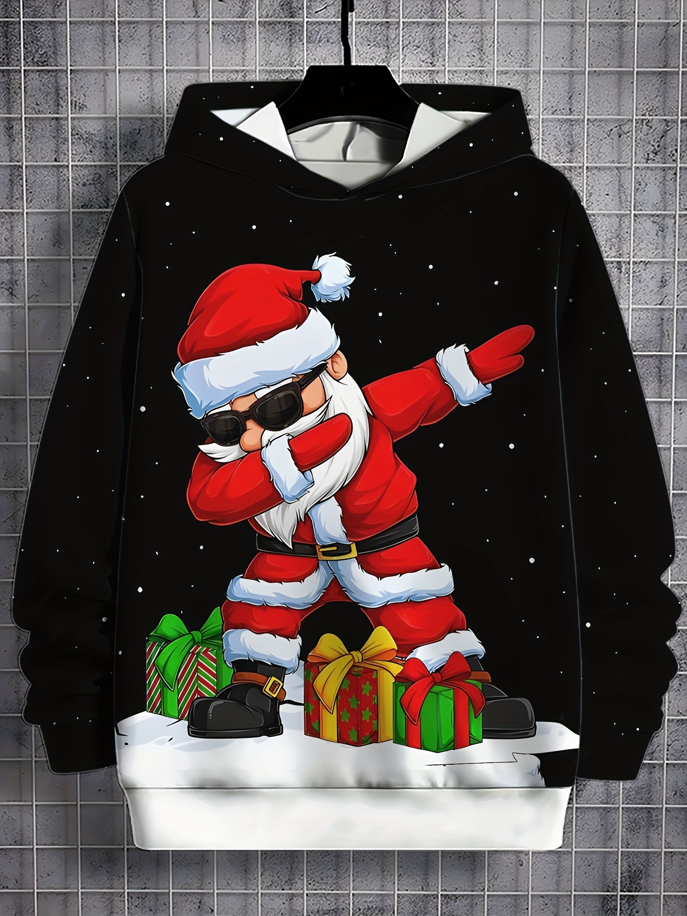 Sudaderas con capucha de Navidad para hombre, sudadera con estampado 3D de Papá Noel, Tops con cordón, ropa deportiva, Tops, ropa informal para hombre