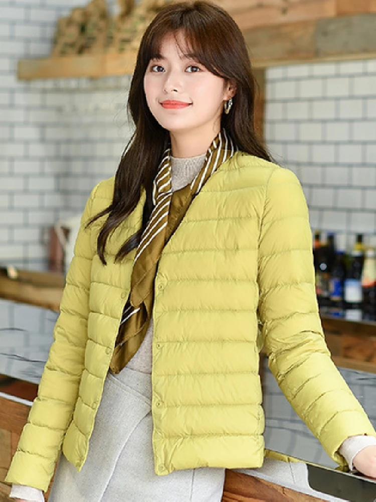 Frauen Frühlings jacke Neuankömmling koreanische Slim Fit Warm Liner Daunen mantel ultraleichte kragen lose Frau weiße Ente Daunen Parka