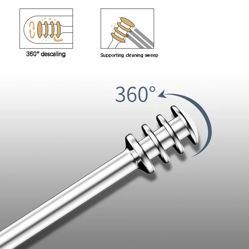 Conjunto de ferramentas para remoção de cera de ouvido, 6 peças, aço inoxidável, espiral, rotativa, colher selecionadora de orelha, para limpeza, coleta de cera de ouvido