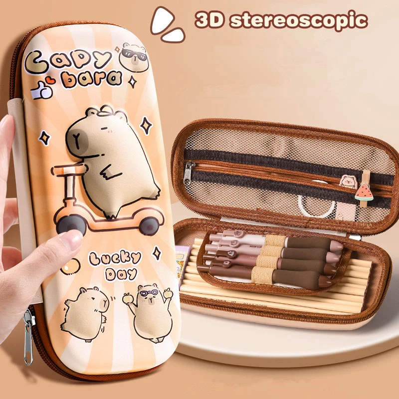 Estuche para lápices Capybara 3D, resistente a caídas, impermeable, útiles escolares para estudiantes, bolsa para bolígrafos multifunción de gran capacidad, papelería