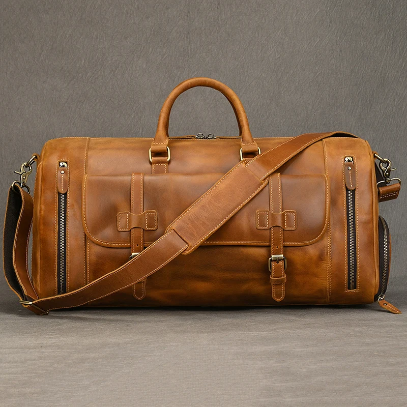 Đầm Thời Trang Túi Xách Nam Da Thật Chính Hãng Da Du Lịch Duffles Travelling Túi Đeo Vai Da Bò Hành Lý Xách Tay Túi Lớn Duffle