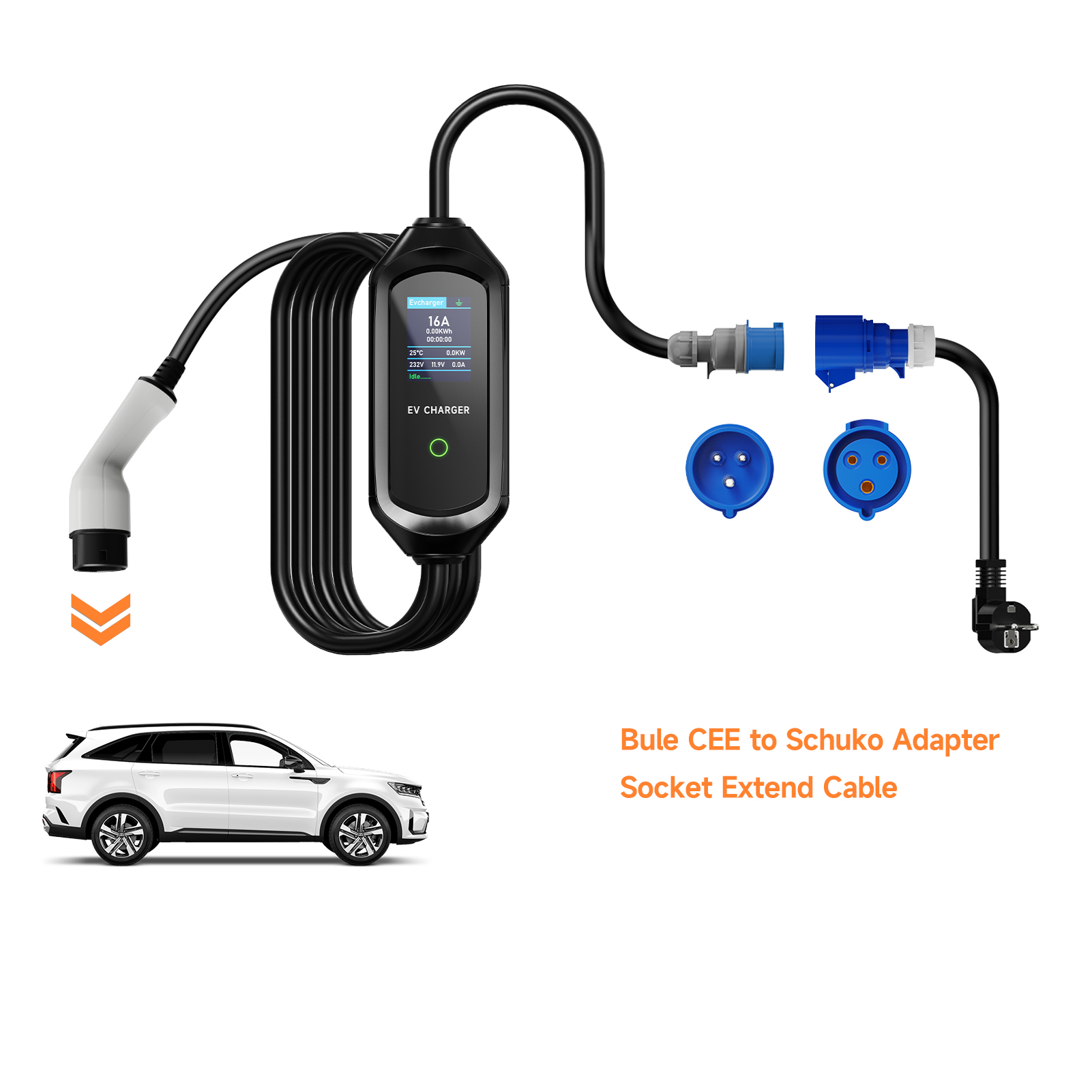 AFEEV EV Charger CEE Vrouwelijke Stekker 3 Pins Bule CEE naar Schuko Adapter Stopcontact Verlengen Kabel Sluit met 7KW 32A 1 Fase Oplader