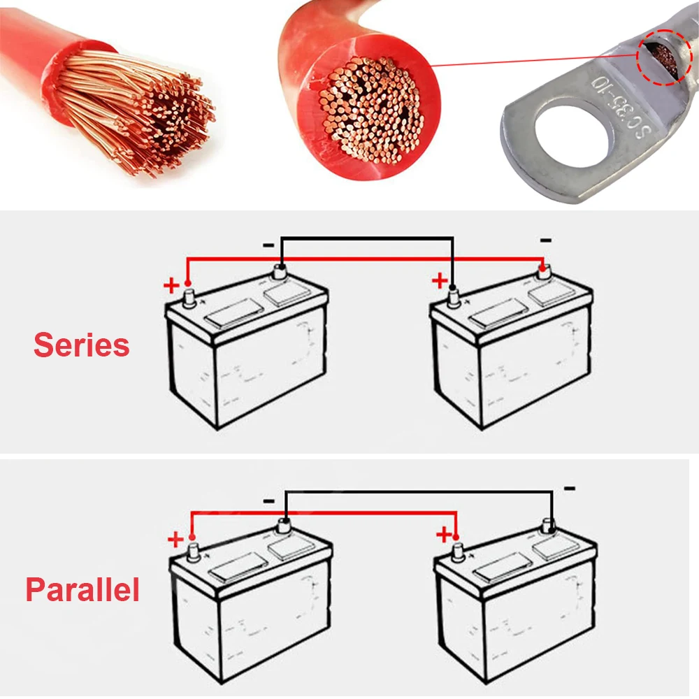 2AWG 30CM Battery Inverter Cable Set With Terminals Stranded Copper Cord Solar Power Connection Wire With Lugs
