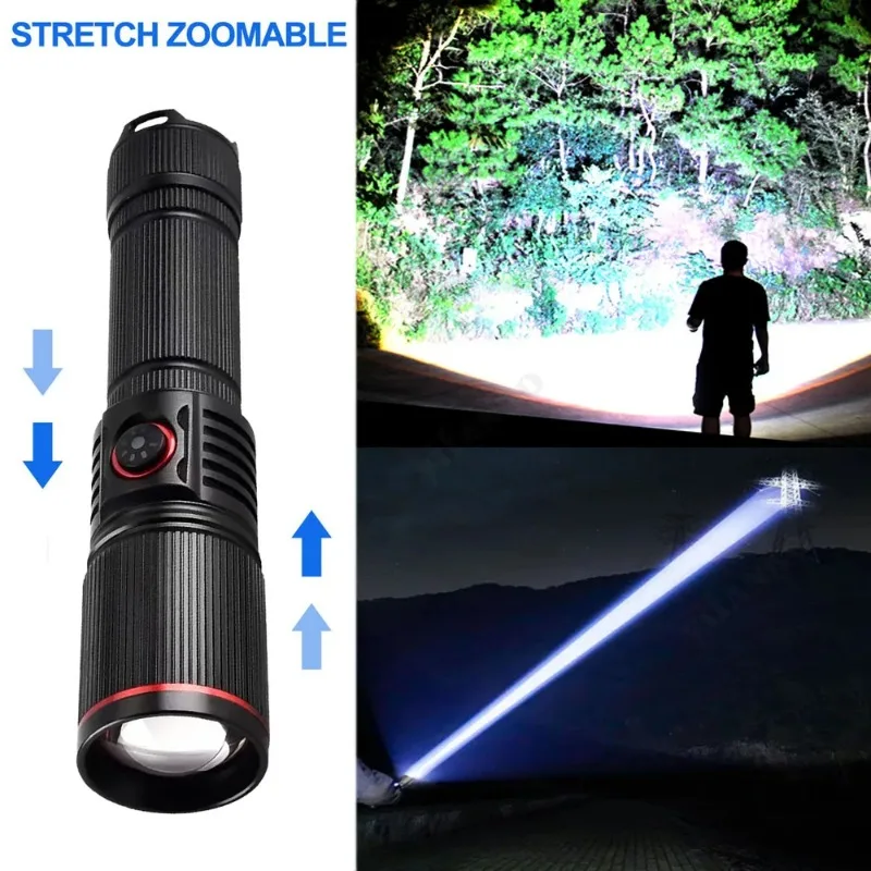 ไฟฉาย LED เลเซอร์สีขาวที่มีประสิทธิภาพ USB ชาร์จซูม 18650 แบตเตอรี่ Hand Light Long Shot สําหรับตั้งแคมป์ล่าสัตว์ตกปลา