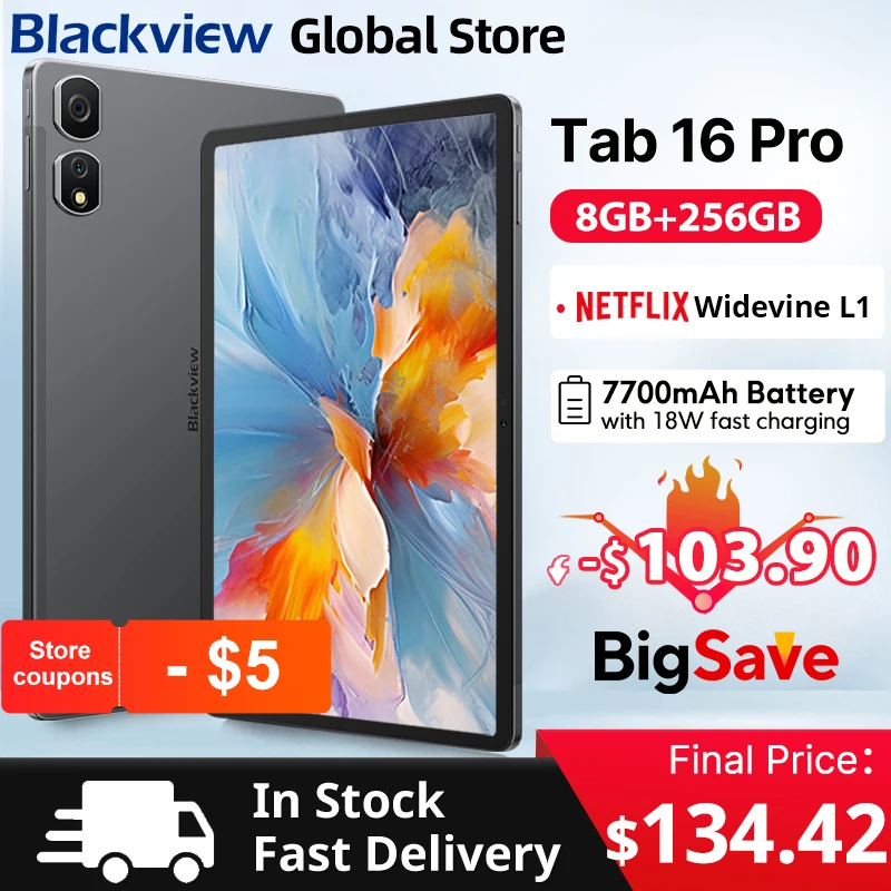 Blackview Tab 16 Pro Tablets 11'' FHD+ Display Widevine L1 8 ГБ 256 ГБ Unisoc T616 Android 14 7700 мАч 4G Tablet Pad PC