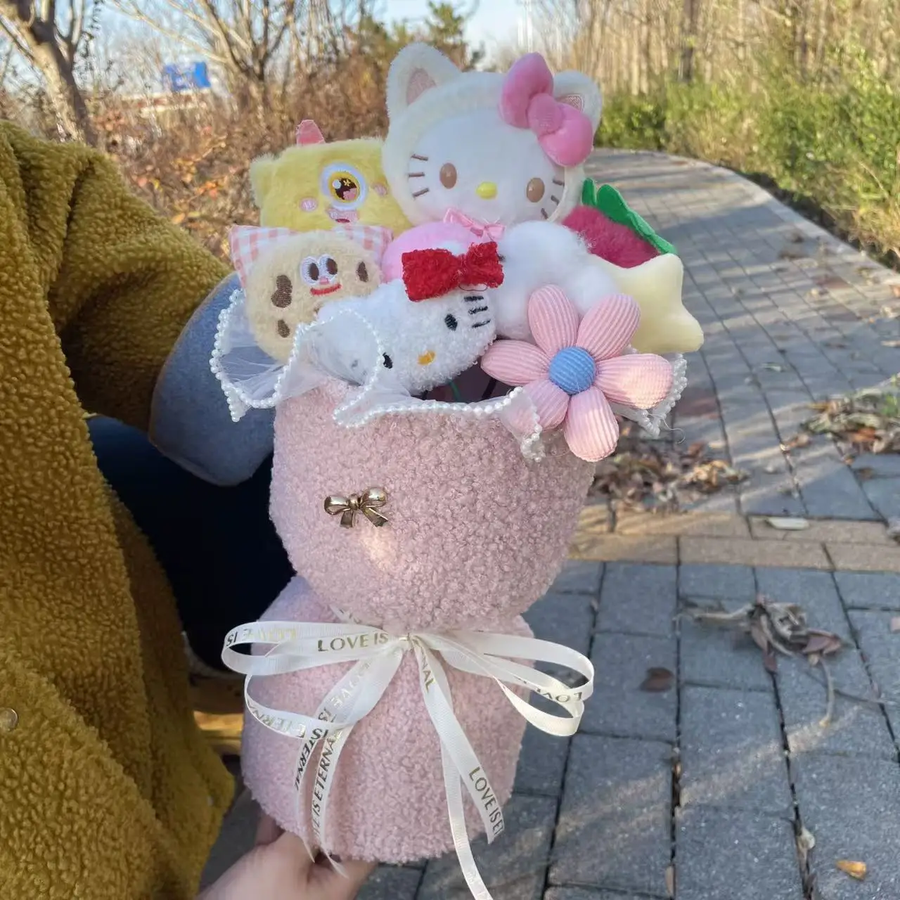 Kawaii Hello Kitty ตุ๊กตาแมวประดิษฐ์ดอกไม้ Sanrio Bouquet คริสต์มาสวาเลนไทน์ของขวัญวันเกิดสําเร็จการศึกษา