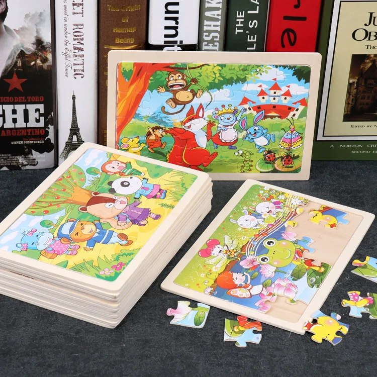 Nowe 24 sztuki drewniane puzzle dla dzieci Cartoon Animal Wood Jigsaw wczesne edukacyjne zabawki edukacyjne dla dzieci prezent
