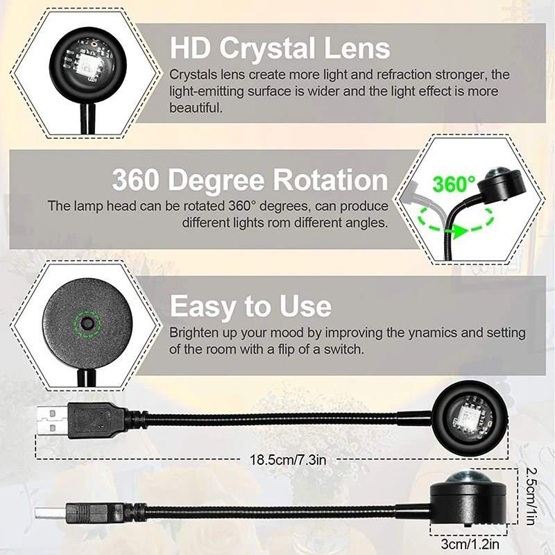 USB Sunset Projection Photography Atmosphere Decoration Background Lighting Coffee Light Night Mini Neon Home Wall LED Bar Rgb