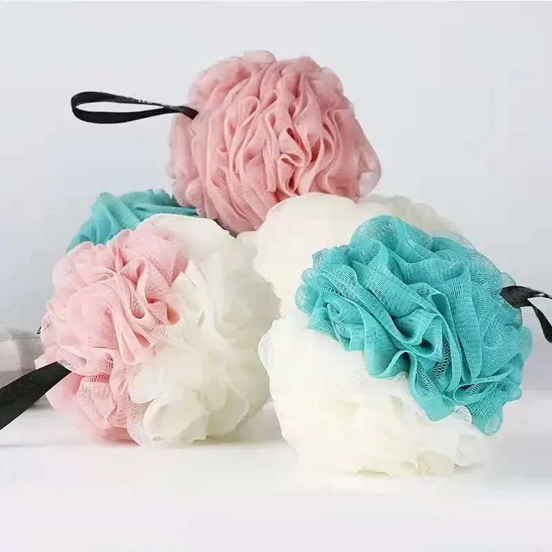 3 pçs grandes bolas de banho cor bloqueando pe banho flor macio esfregando bolha net duas cores banho flor dupla sombra