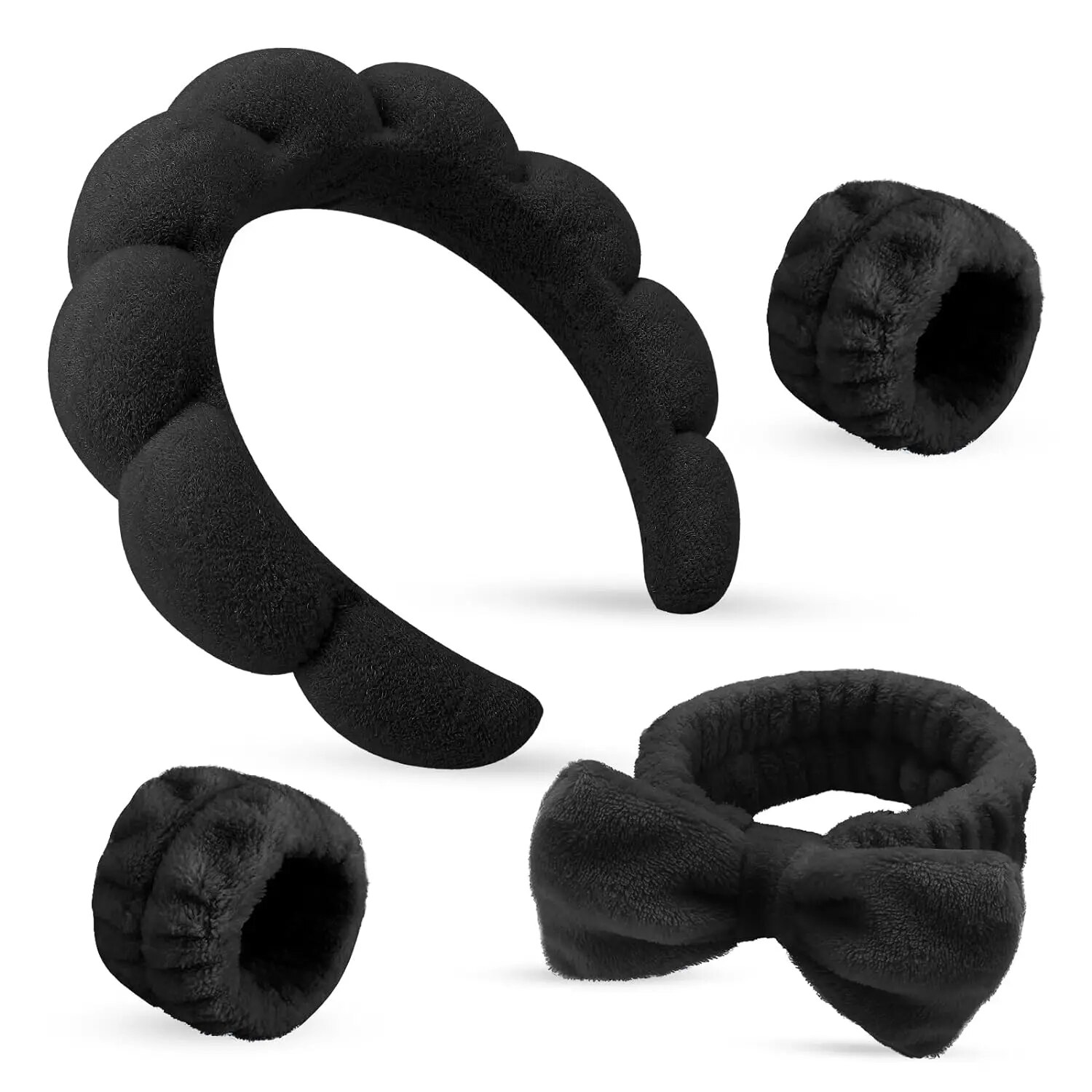 4 pçs lavagem rosto headbands para mulheres inchado esponja faixas de cabelo manguito à prova dwaterproof água pulseiras absorventes feminino acessórios para o cabelo conjunto