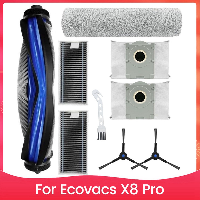 A86I-Suku Cadang Pengganti untuk Ecovacs X8 Pro untuk Pembersih Vakum Robot Omni Kantong Debu Filter HEPA Sikat Sisi Utama