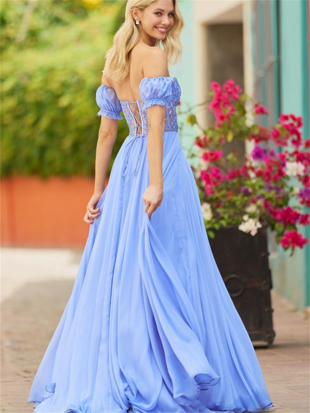 โรแมนติก Off-The-Shoulder แขนสั้นชุดราตรีเซ็กซี่ลูกไม้พิมพ์ชุดราตรีคลาสสิก A-Line Strapless ชุด Vestidos De