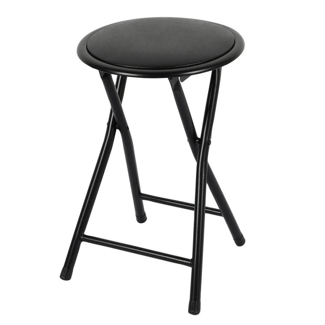 Banqueta dobrável acolchoada Starley, cadeira dobrável portátil e leve para cozinha, sala de jantar, sala de estar, quarto, cor preta, 30x30 x H 45 cm